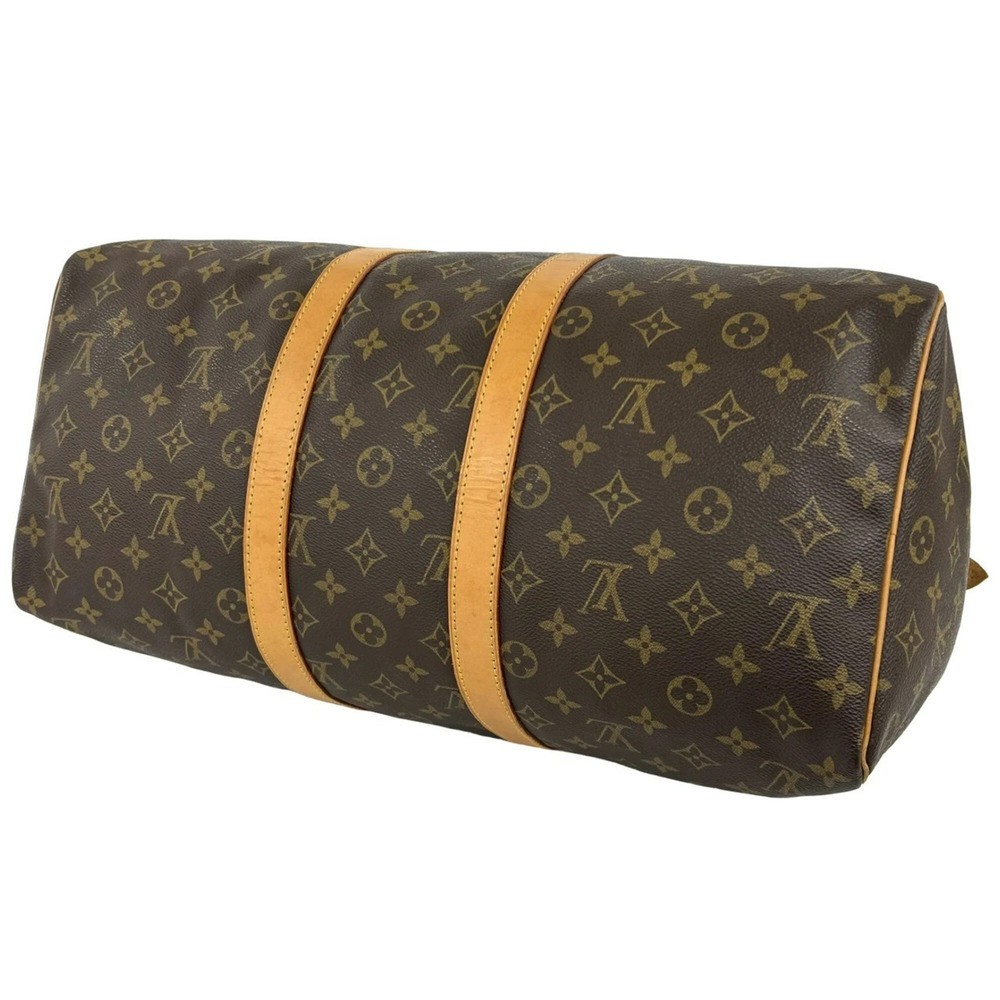 LOUIS VUITTON Authentic Brown Monogram Leather Keepall 45 Boston Bag - Picture 8 of 9
